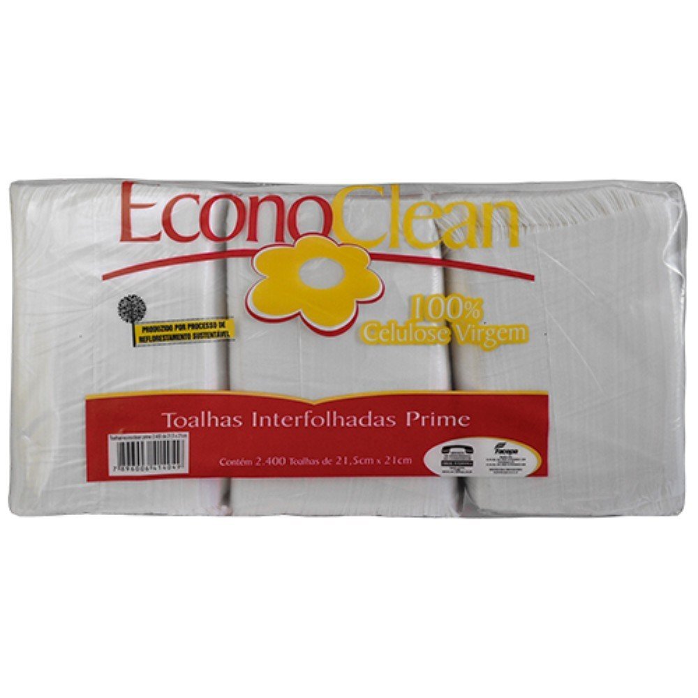 Toalha Papel 2d Branco Econoclean 21.5x21cm 2400 Folhas 30g