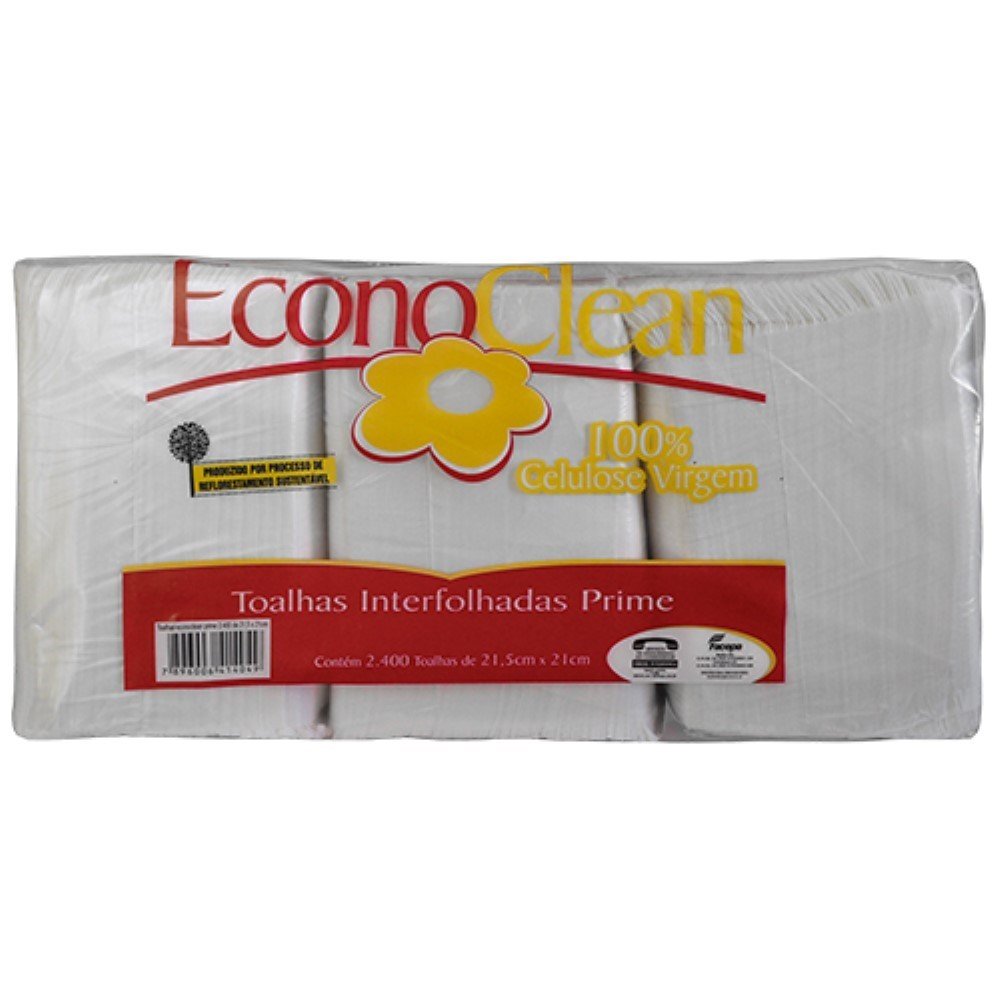 Toalha Papel 2d Branco Econoclean 21.5x21cm 2400 Folhas 30g