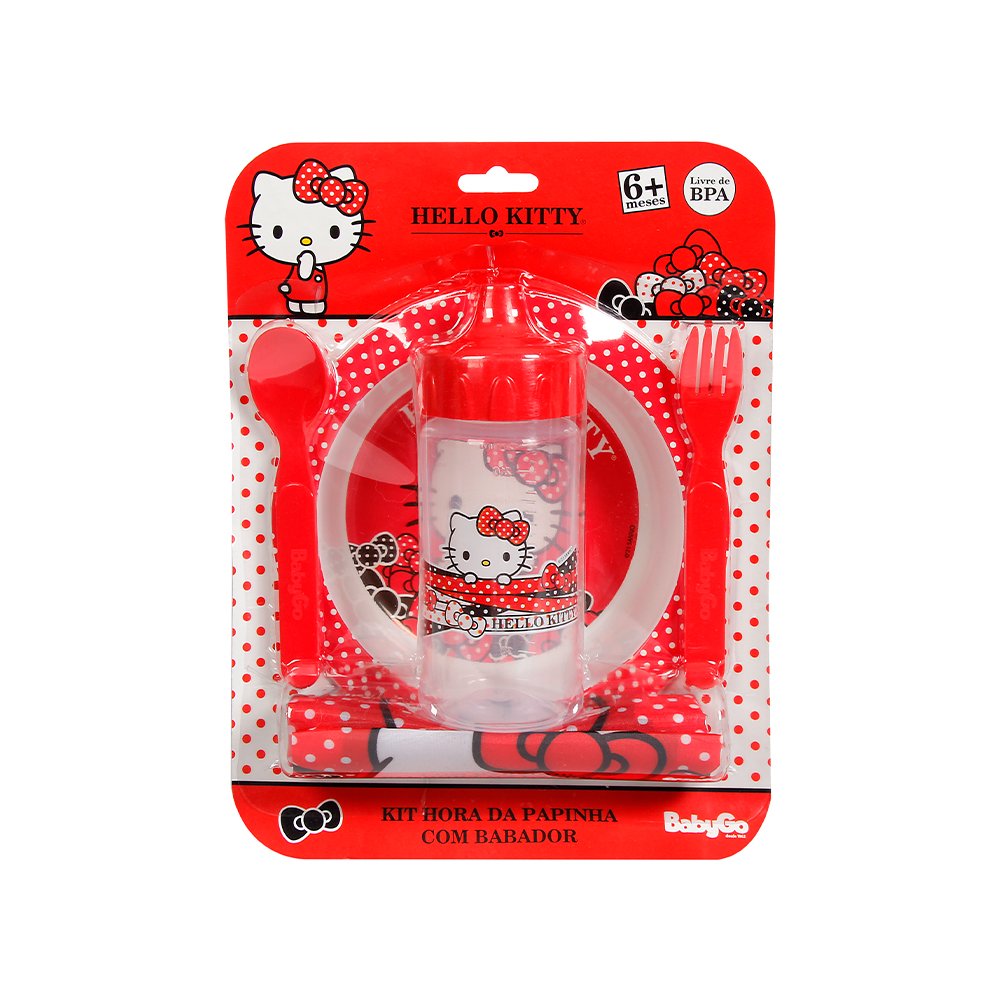Kit Hora da Papinha Com Babador Hello Kitty Baby Go