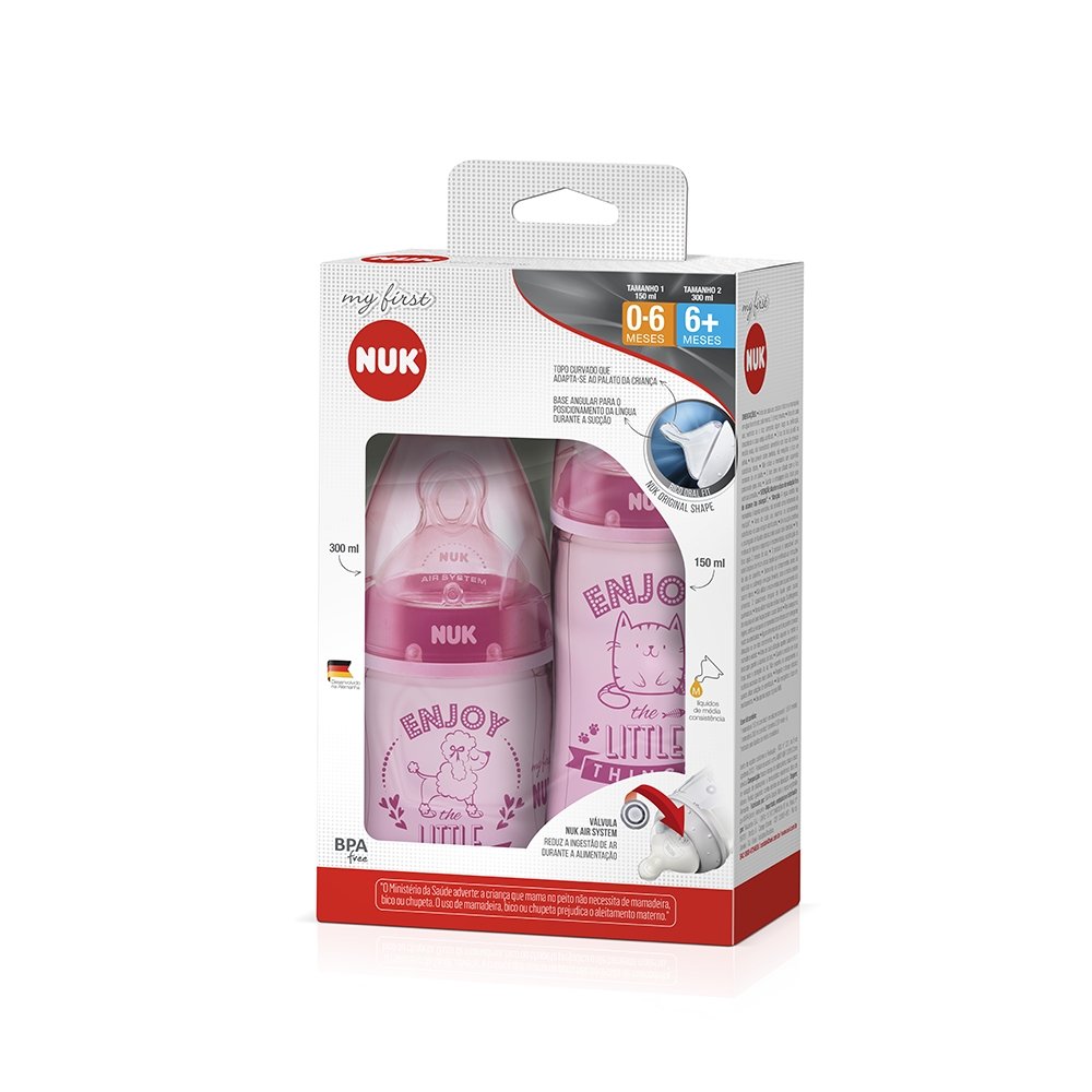 Kit Mamadeira Nuk My First Rosa 150 Mais 300ml