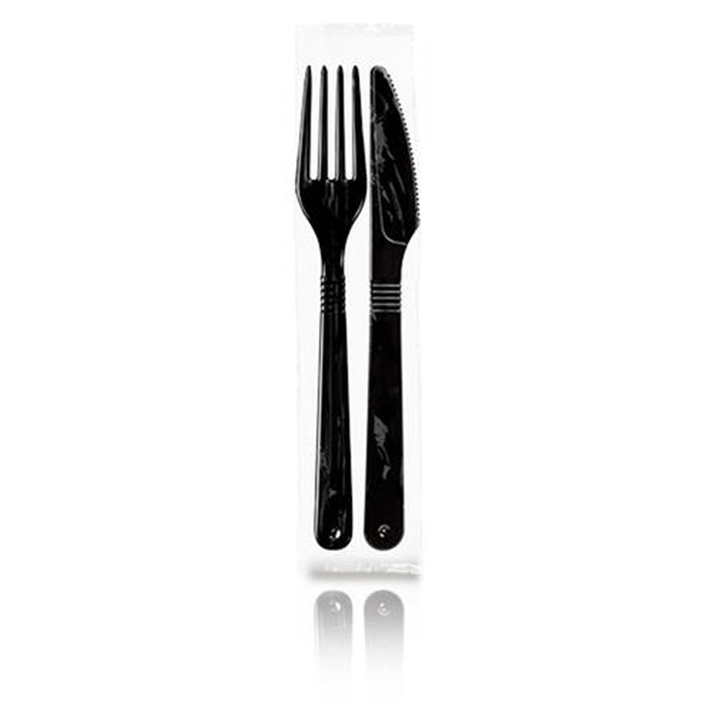 Conjunto Faca+Garfo Forte Preto 5x50 Unidades Strawplast