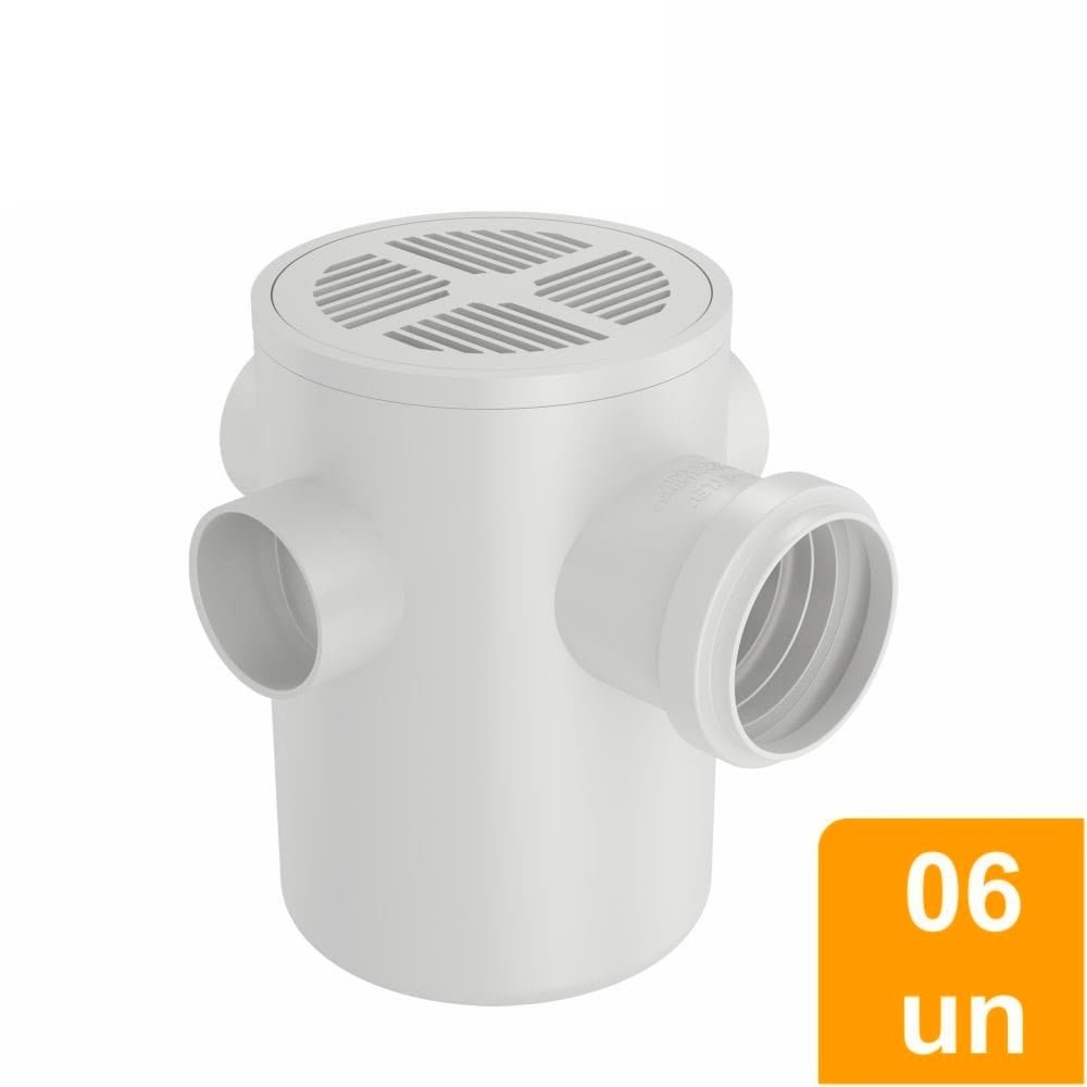Caixa Sifonada Redonda Fotlev 100x150x50 com Grelha Branca - Embalagem com 6 Unidades