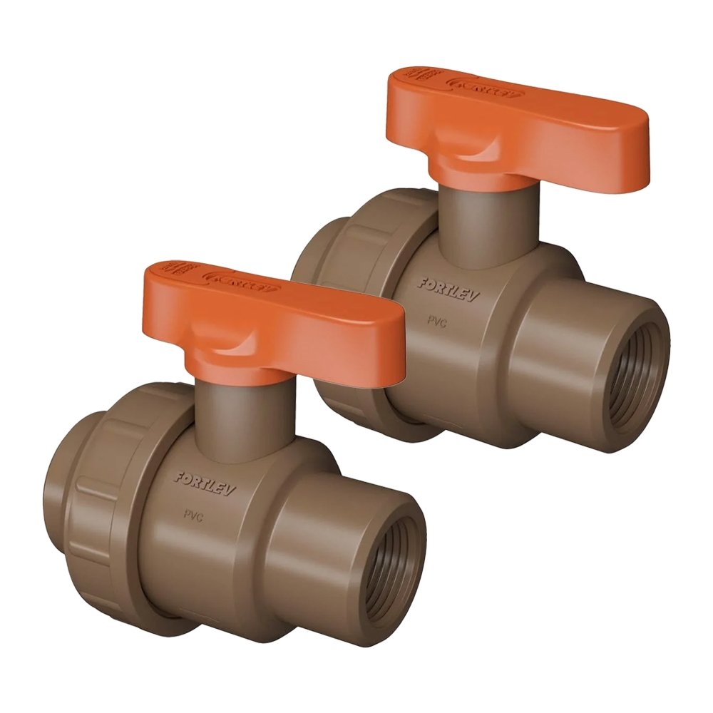 Registro Esfera Fortlev com União Soldável PVC 50mm - Embalagem com 2 Unidades