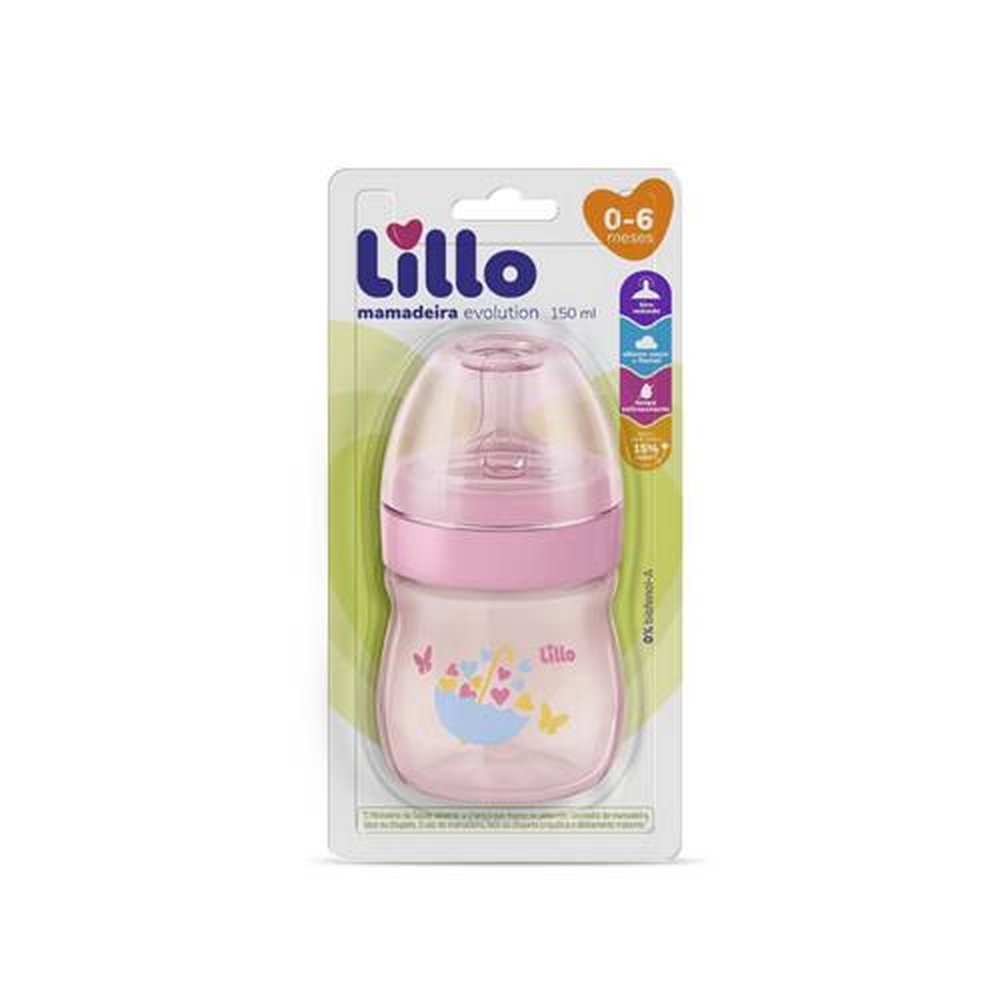 Mamadeira Evolution Lillo 0-6 Meses 150ml Rosa Claro