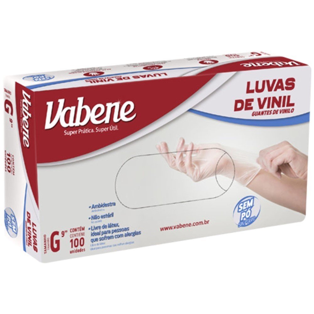 Luva Vinil Tamanho G Com 100 Unidades Sem Po Vabene