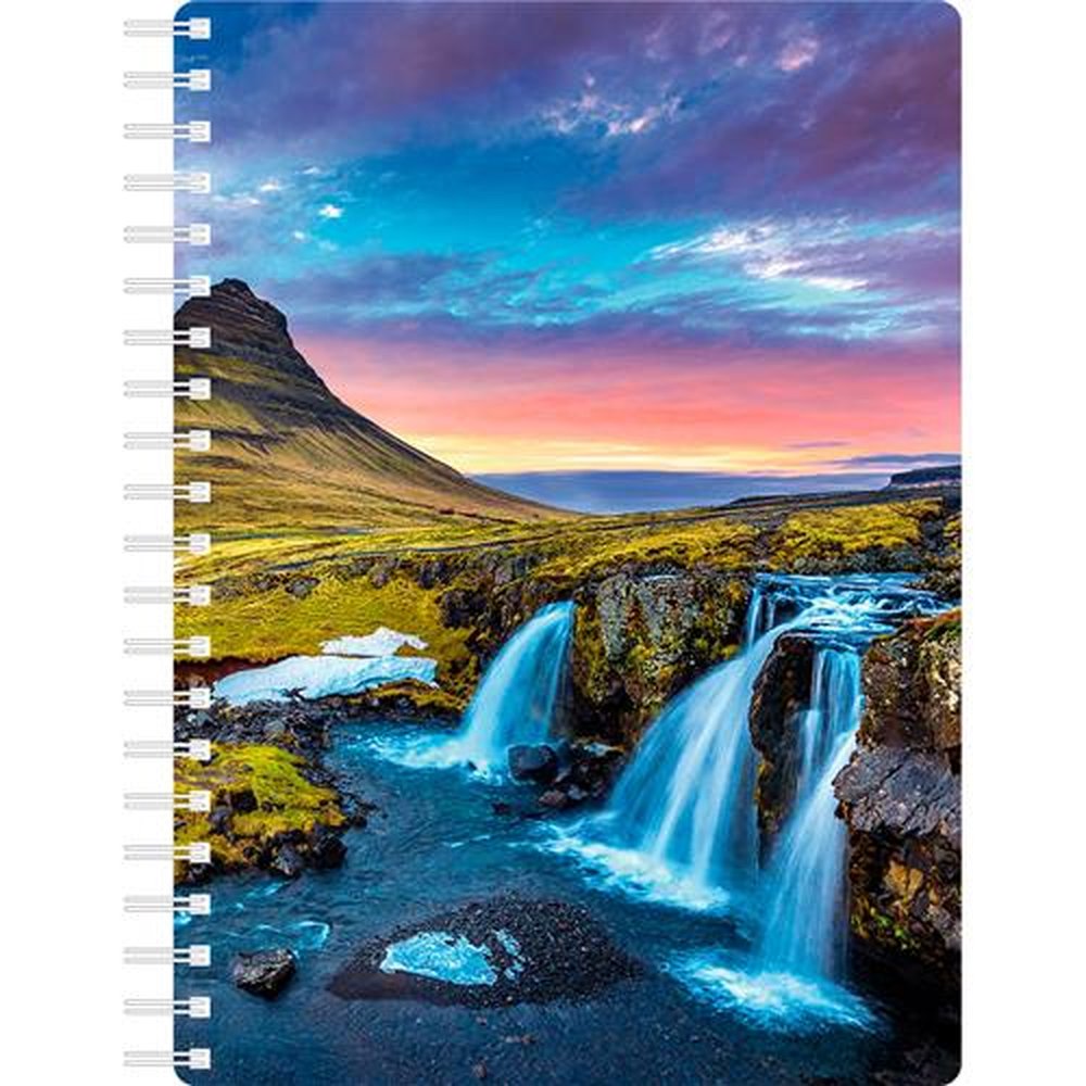 Caderno Escolar Saga Capa em Led 3D com Impressão em Flip imagem Paisagem Cachoeira Espiral com 10 matérias