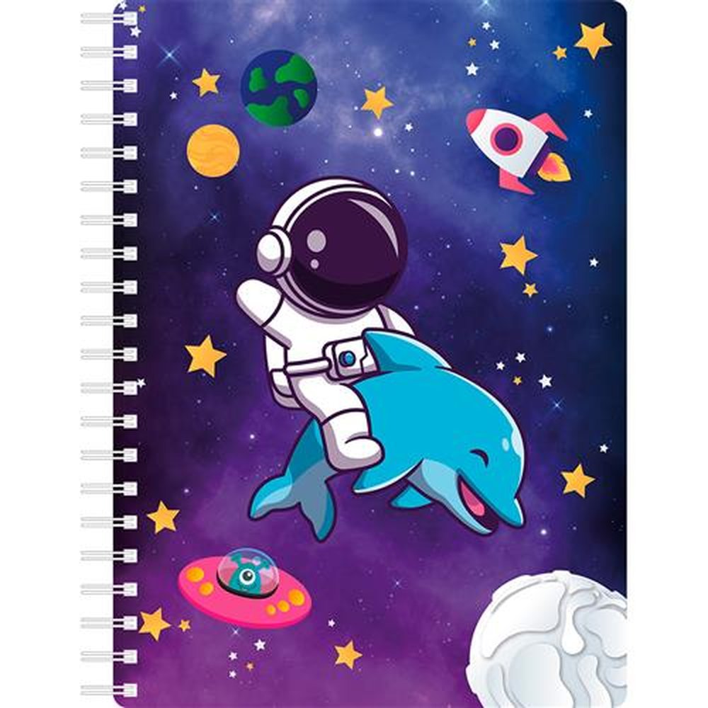 Caderno Escolar Saga Capa em Led 3D com Impressão em Flip Imagem Astronauta Espiral com 10 matérias