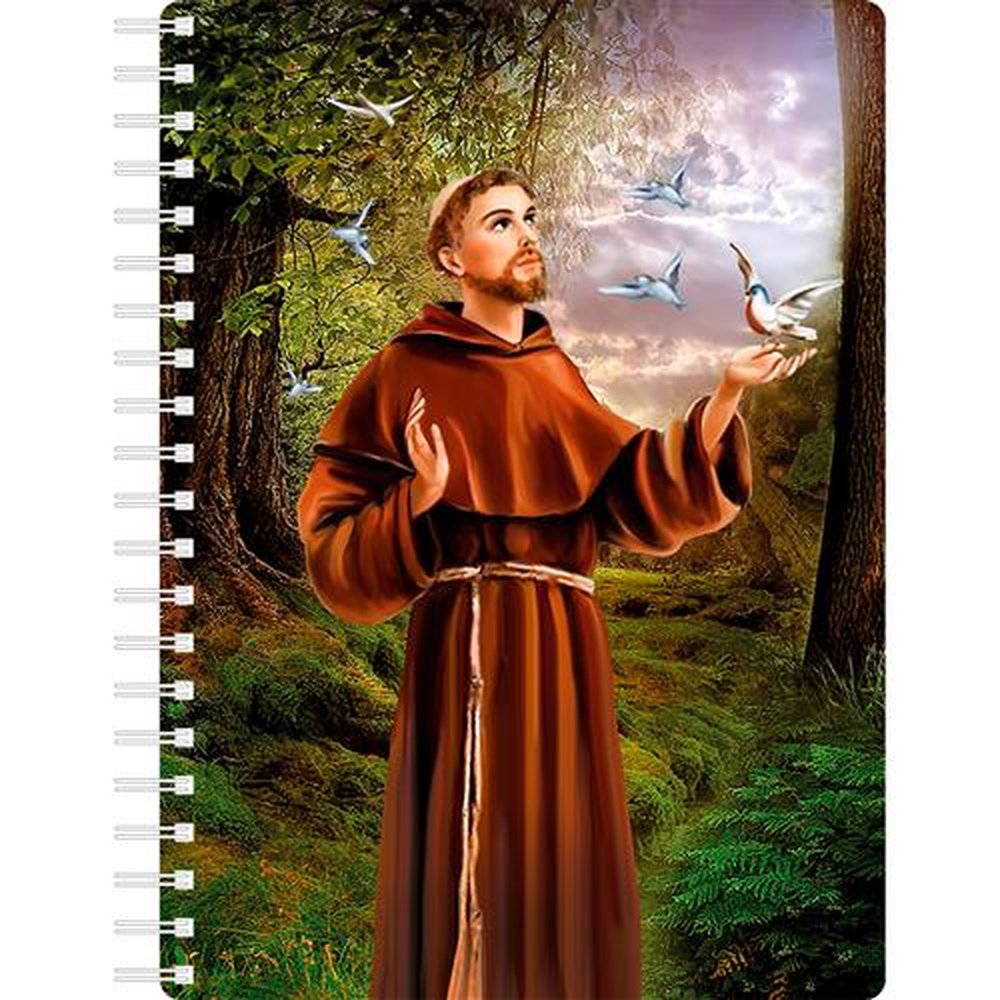 Caderno Escolar Saga Capa em Led 3D com Impressão em Flip Imagem São Francisco e São Miguel Arcanjo Espiral com 10 matérias