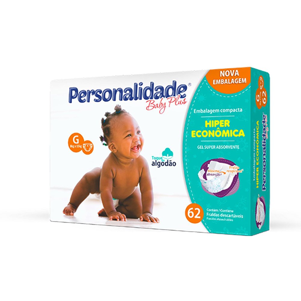 Fralda Personalidade Baby Plus Hiper G 62 Unidade