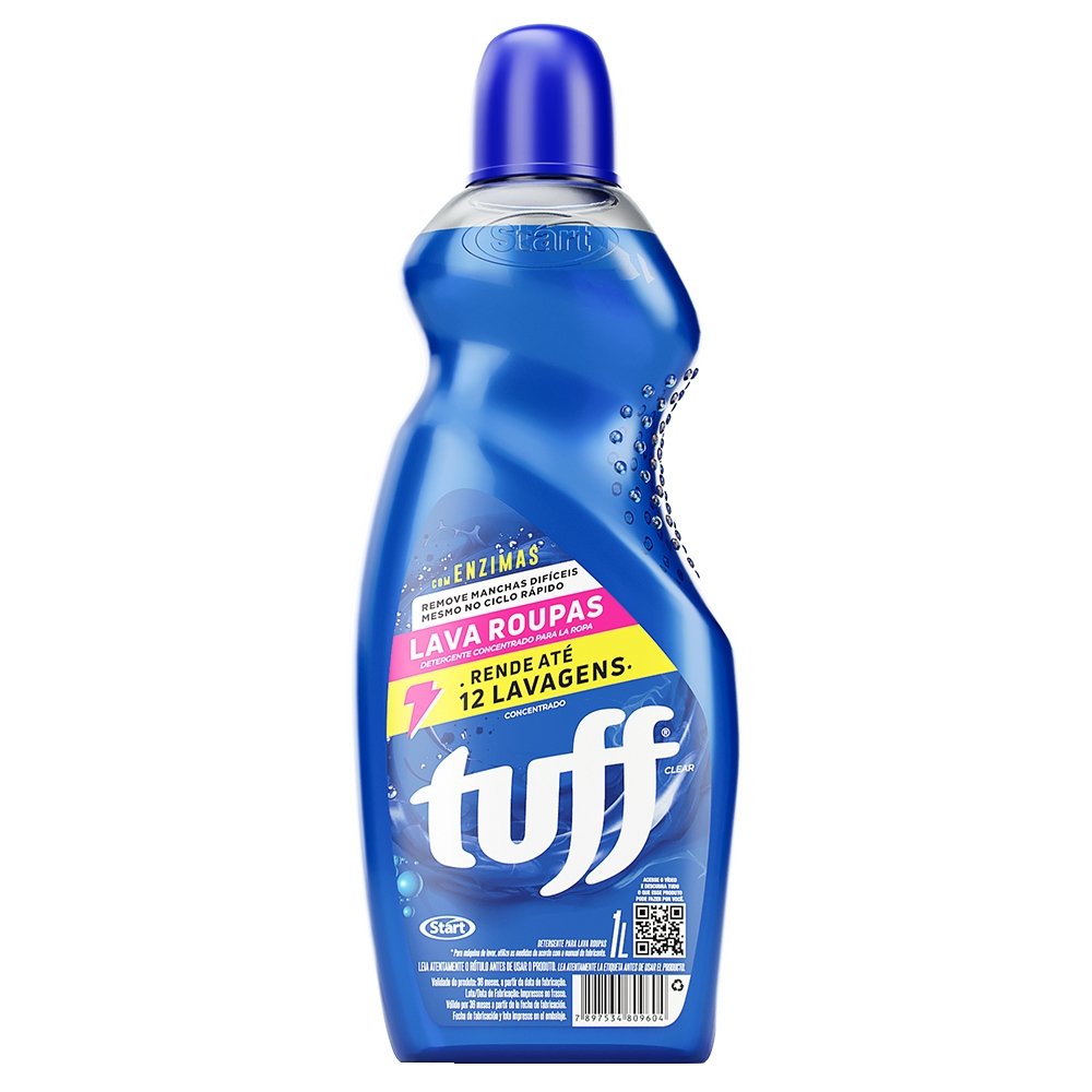 Sabão Líquido Tuff Lava Roupas Concentrado Clear 1L - Embalagem com 12 Unidades
