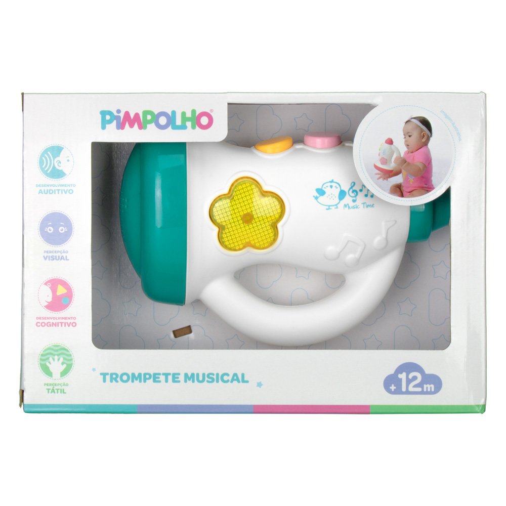 Kit Trompete Musical Para Bebê Unissex Pimpolho Caixa Com 4 Unidades.