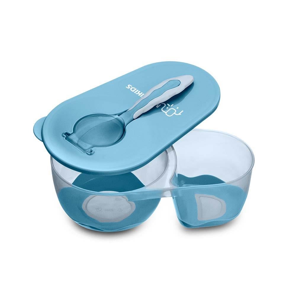 Prato Fundo Com Divisoria E Colher Funny Meal Azul Multikids Baby - BB053