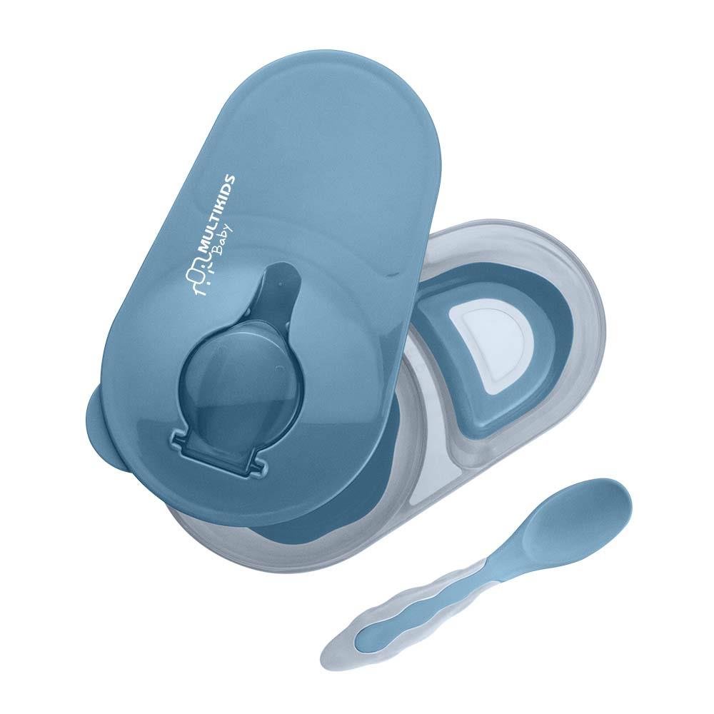 Prato Fundo Com Divisoria E Colher Funny Meal Azul Multikids Baby - BB053
