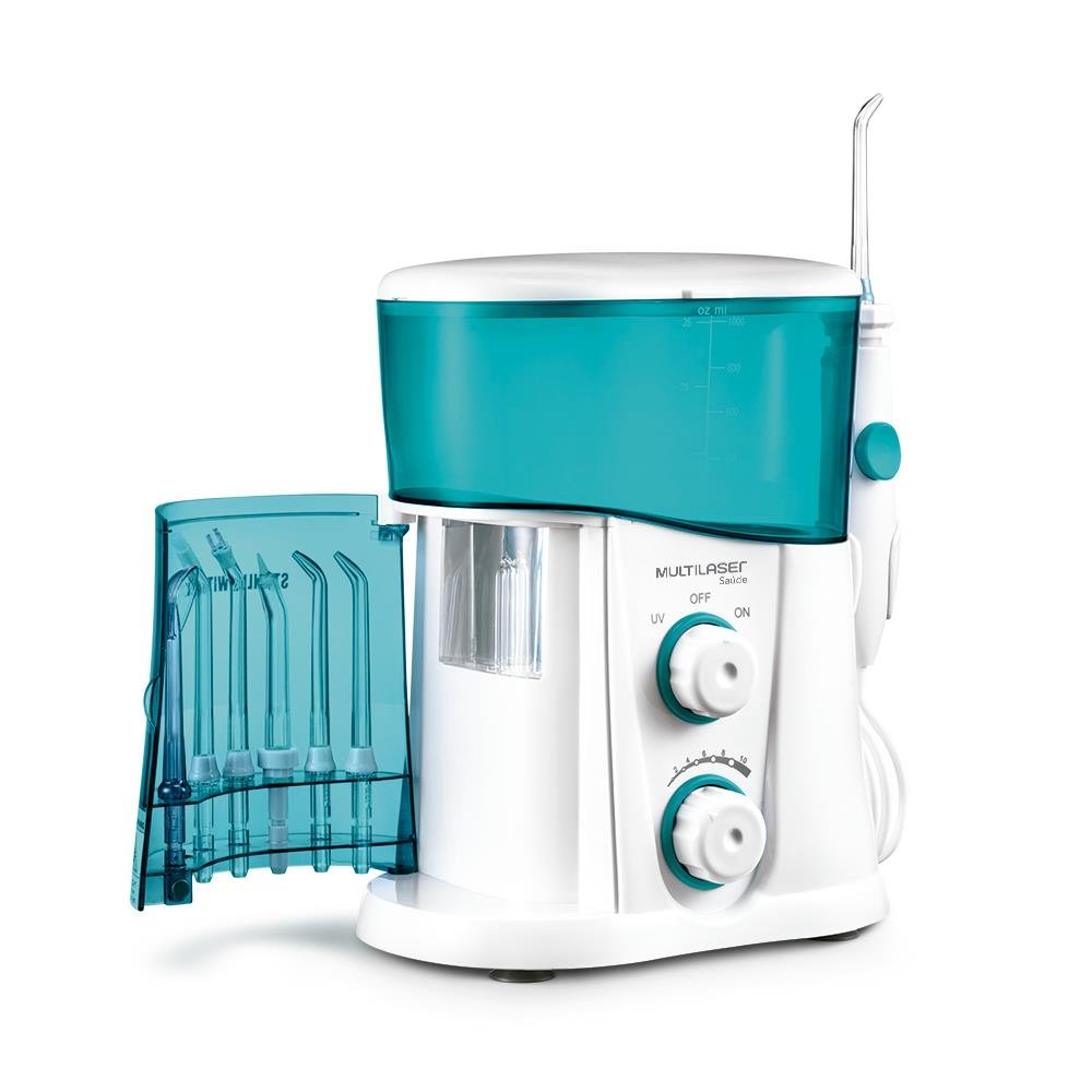 Irrigador Oral Clearpik Profissional Multilaser Limpeza Profunda 7 Bicos Branco/Azul - HC038
