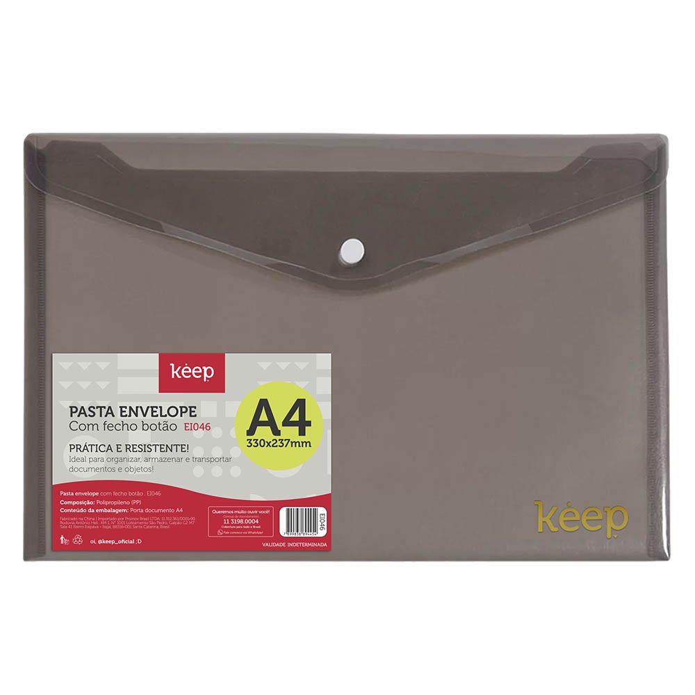 Pasta Envelope A4 Fecho Botão Fumê Keep - EI046