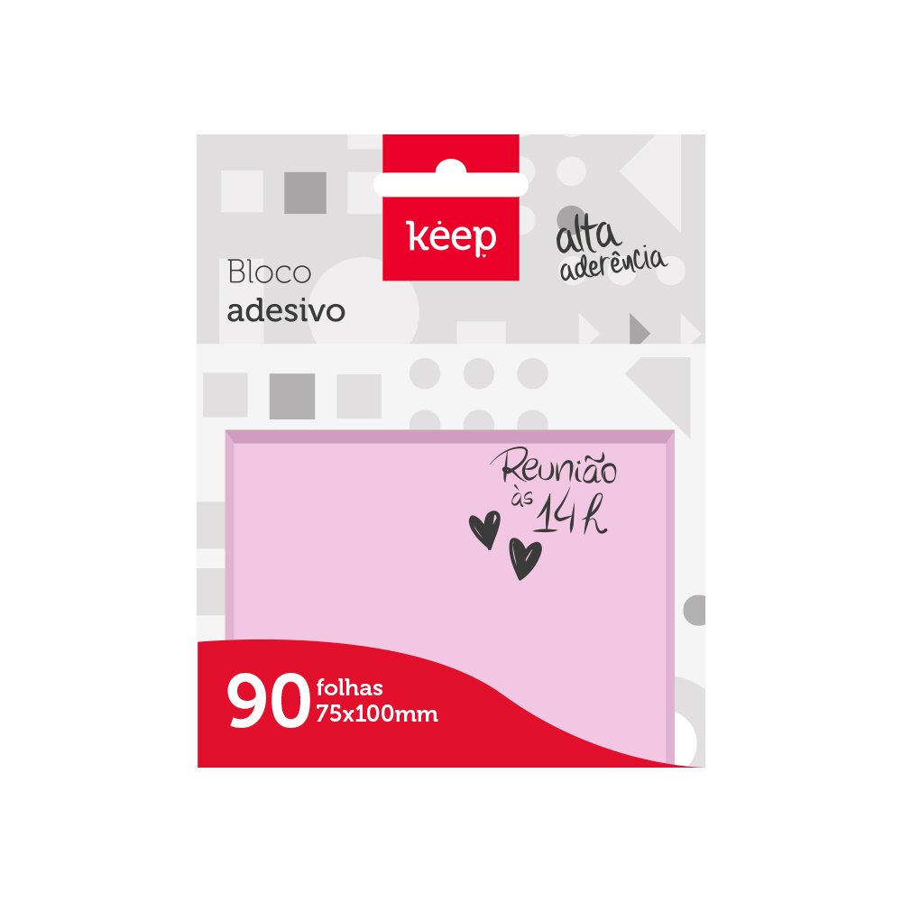 Bloco Adesivo 75x100mm Rosa 90FL Keep - EI035