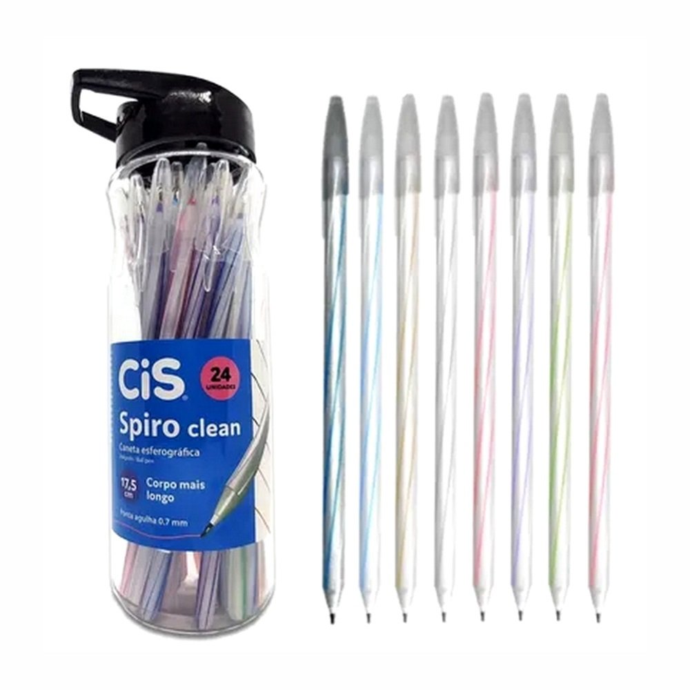 Caneta Cis Spiro Clean 0,7mm Esferográfica Cores Sortidas Pote