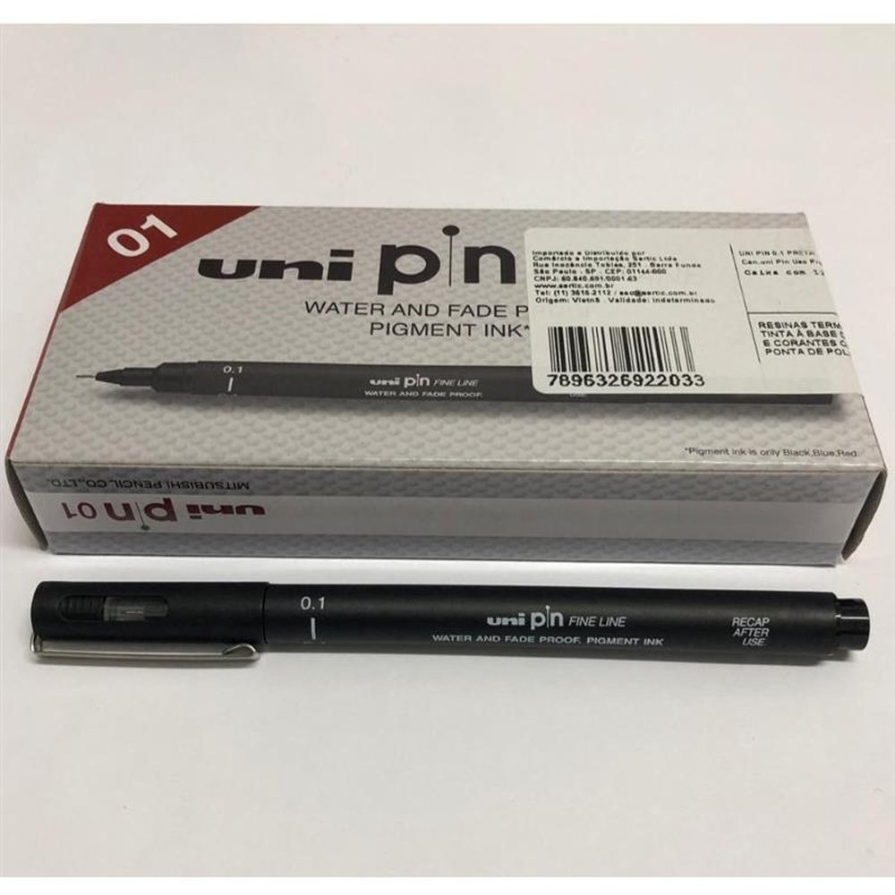 Caneta Técnica 0.1 mm Pin Fine Line Uni-Ball Preta