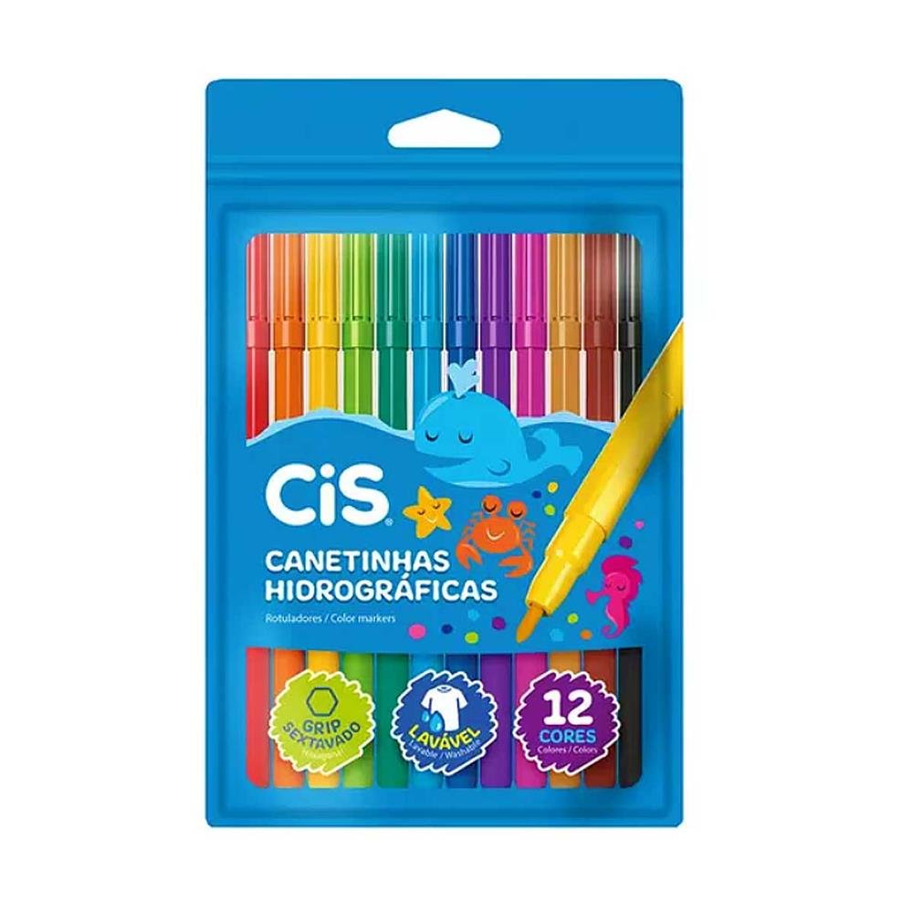 Canetinha Hidrograficas Cis 12 cores Lavável