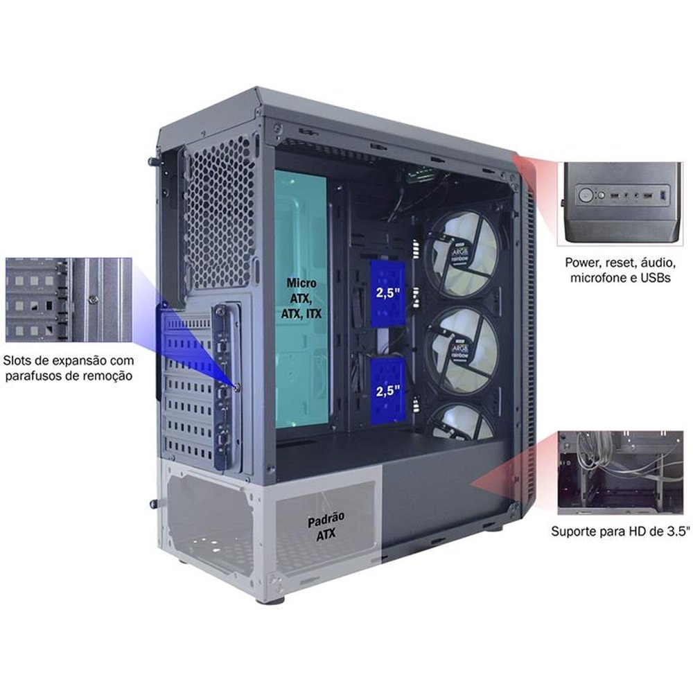 Computador Gamer AMD Ryzen 7 5700G, 8GB de RAM, SSD 240GB, Windows 11 Pro - Facil Computer Gamer XPG R757-8240WP