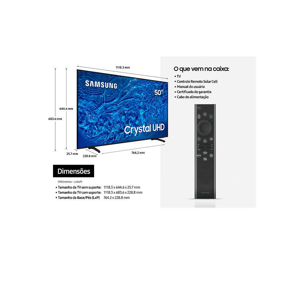 Smart TV Samsung Crystal Color 4K 50" UHD 50BU8000 Design Slim Painel Dynamic