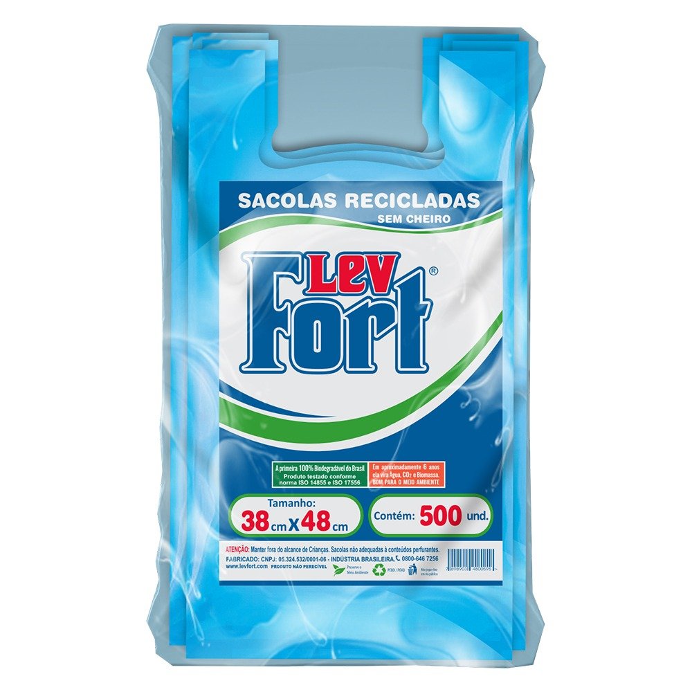 Sacola Reforcada 38x48 Azul Biodegradavel Com 500 Unidades Lev Fort