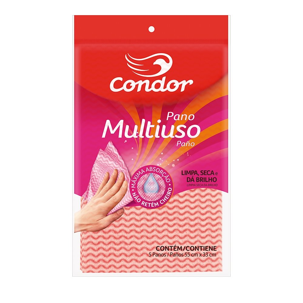 Pano Condor Multiuso Rosa 1673 - Embalagem com 5 Unidades