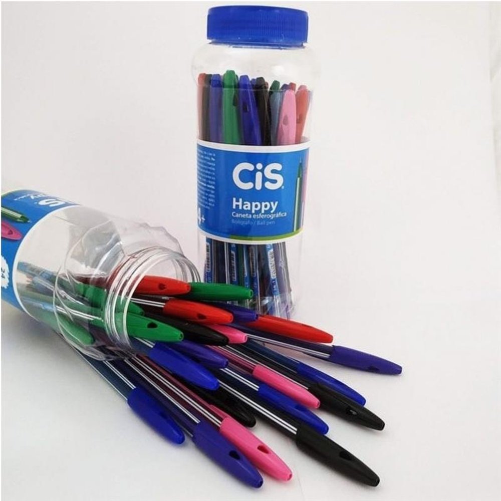 Caneta Esferográfica 0.7mm Happy Cis Multicor Pote