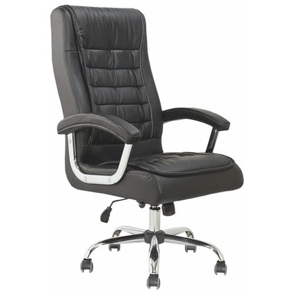 CADEIRA PRESIDENTE ACOLCHOADA LUXO ESTRUTURA EM AÇO CROMADO PRETA 4348