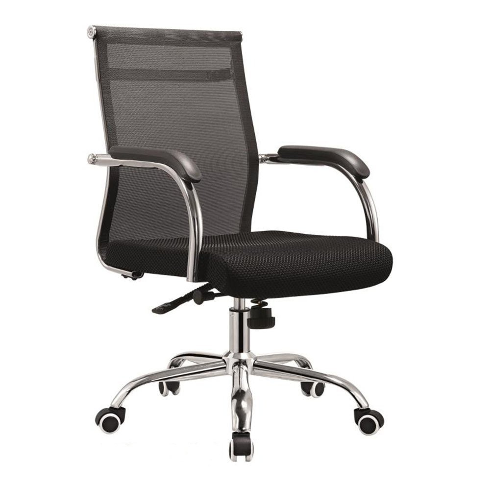 CADEIRA SECRETÁRIA TELADA ESTRUTURA EM AÇO CROMADO PRETA 0633