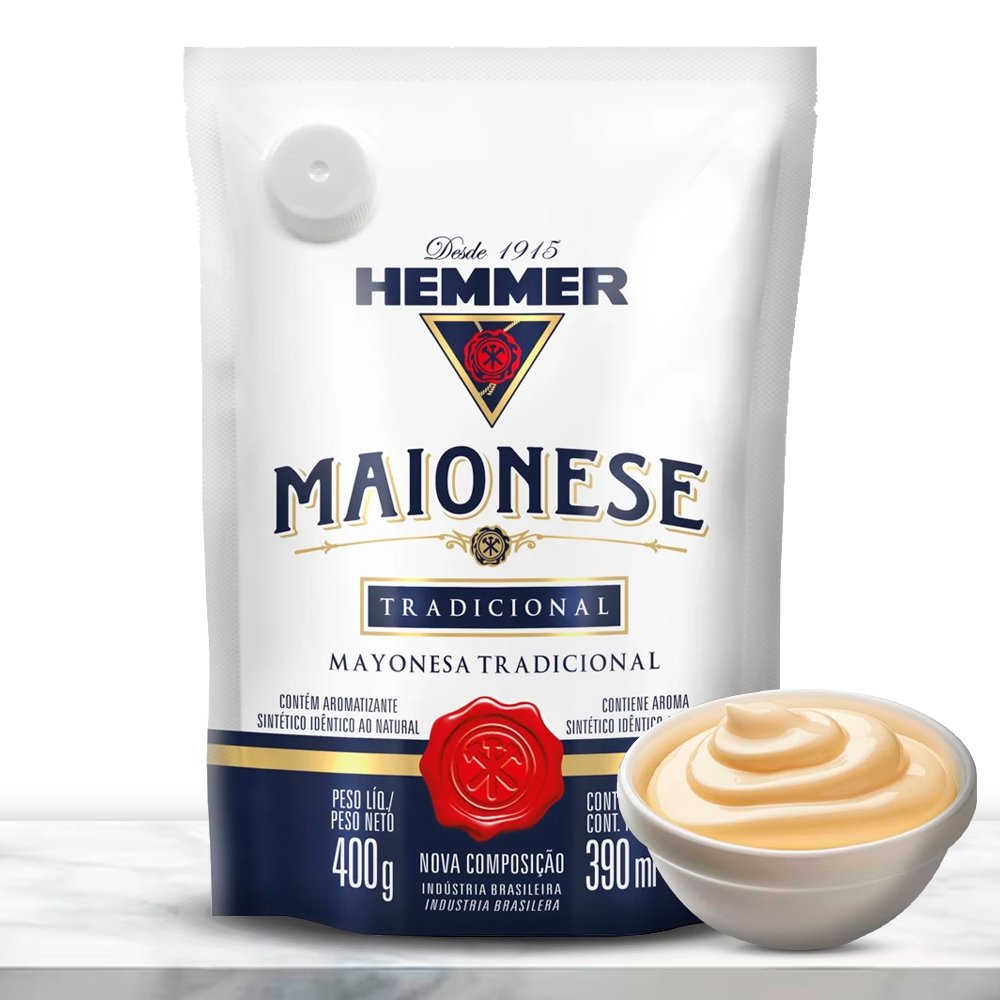 Maionese Hemmer Tradicional Sachê 400g - Embalagem com 16 Unidades