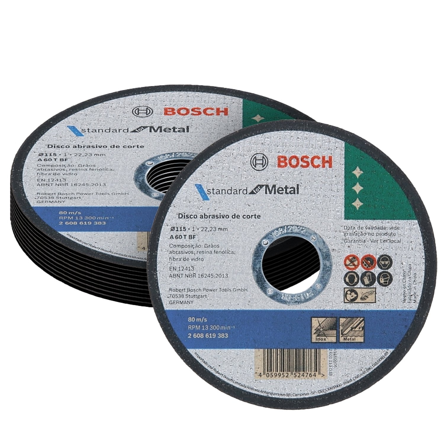 10 Discos de Corte Bosch Standard Metal 4.1/2 115 x 1,0 x 22,23