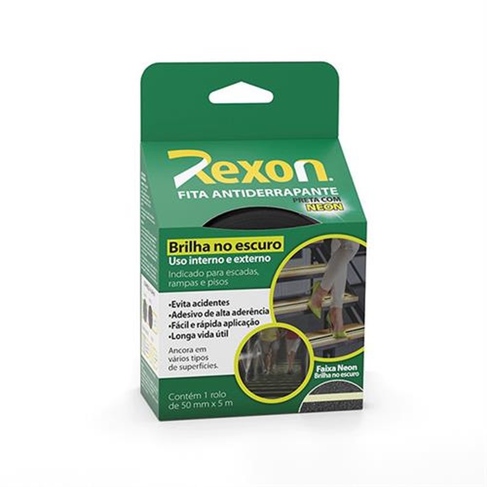 Fita Antiderrapante Rexon 50 Mmx5m Preta e Neon