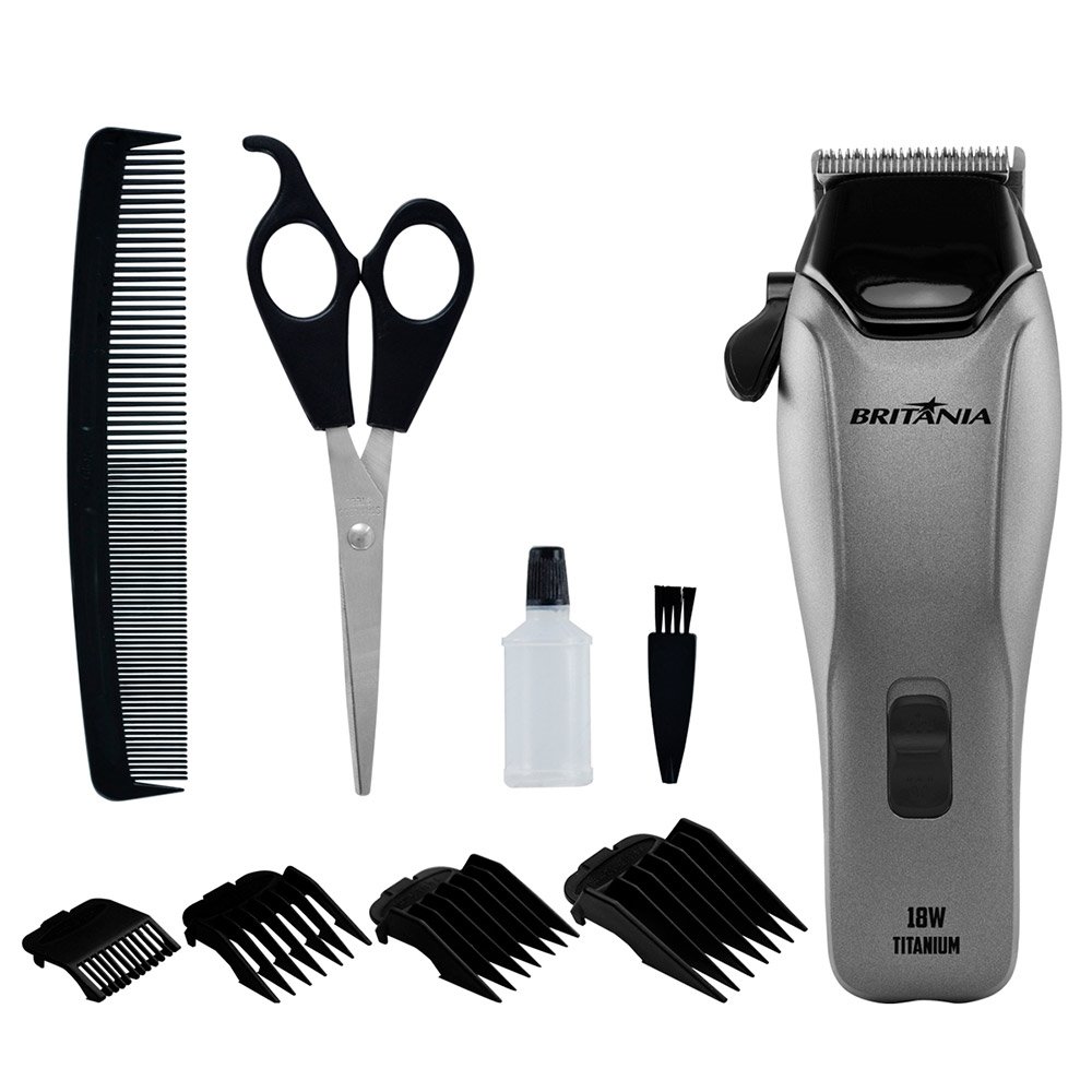 Cortador de Cabelo Britânia BCR18T, 18W, 9 Acessórios, Titanium, 220V