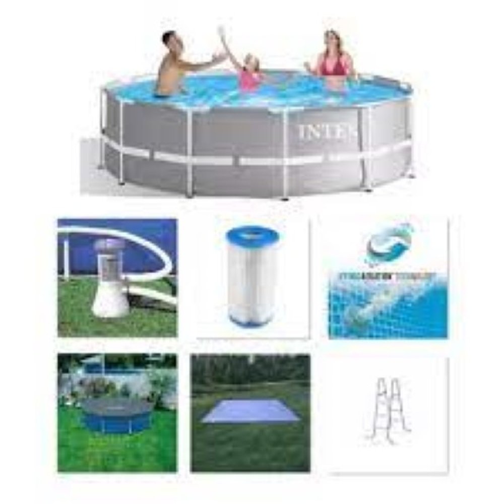 Piscina Prism Circular De Armação De Metal Galvanizado 8.592 Litros Bomba Filtro 127V E Escada