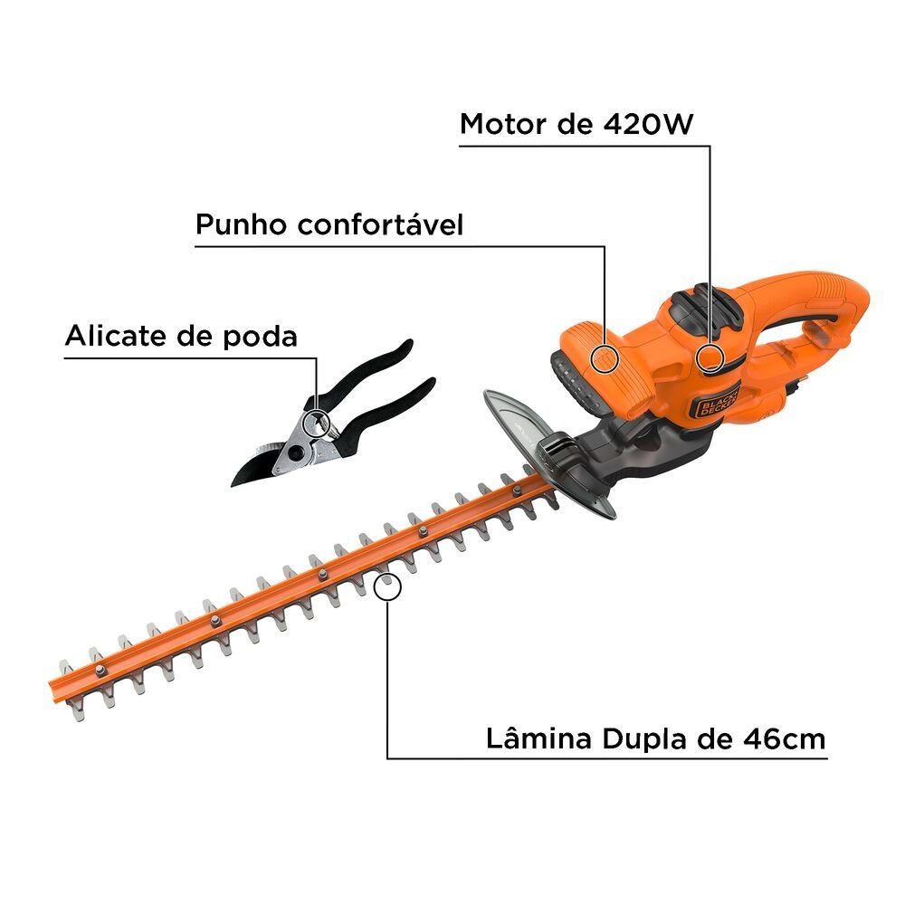 Aparador Cerca Viva 18" Com Alicate de Poda Black+Decker 220V BEHT201KB2