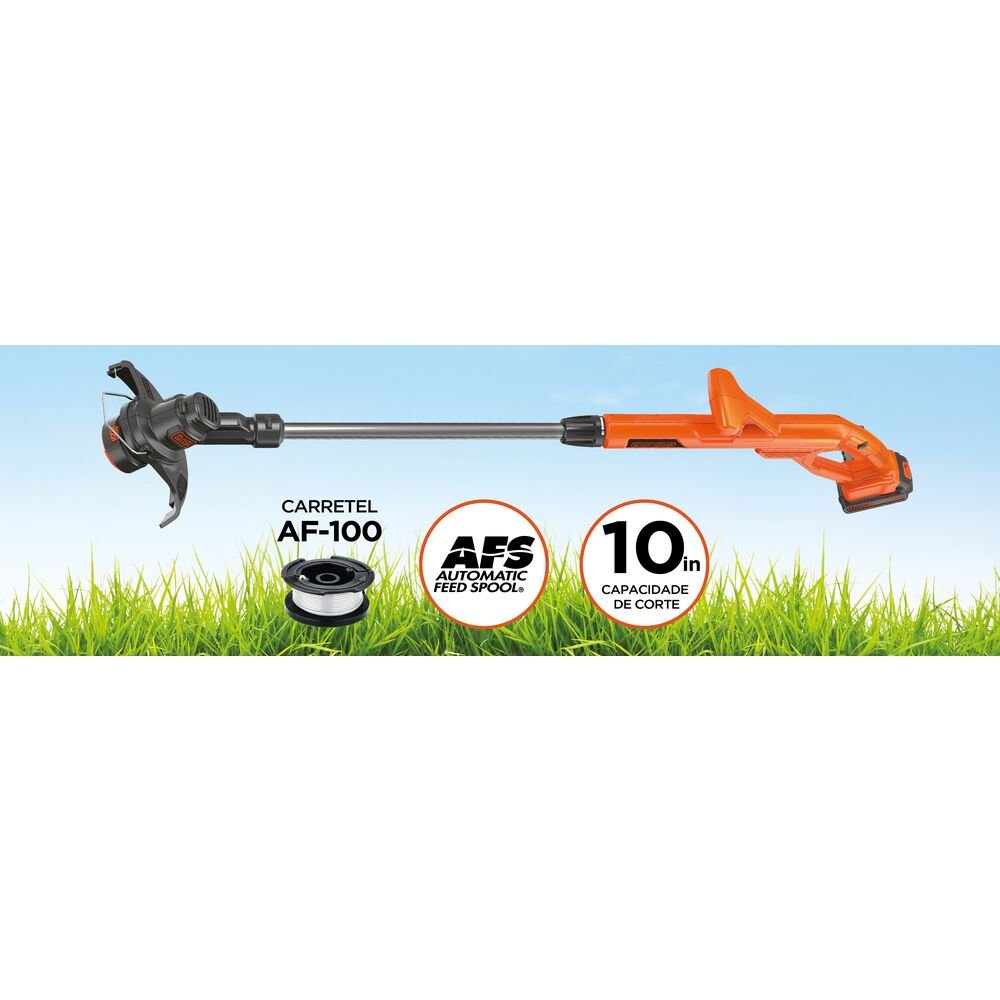 Aparador de Grama 10" - 254mm Sem Fio 20V Bateria Litio-Ion Black+Decker LST201BR