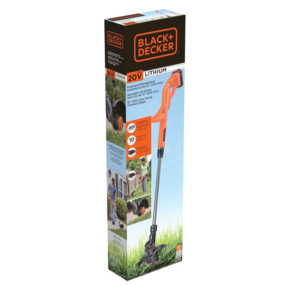 Aparador de Grama 10" - 254mm Sem Fio 20V Bateria Litio-Ion Black+Decker LST201BR