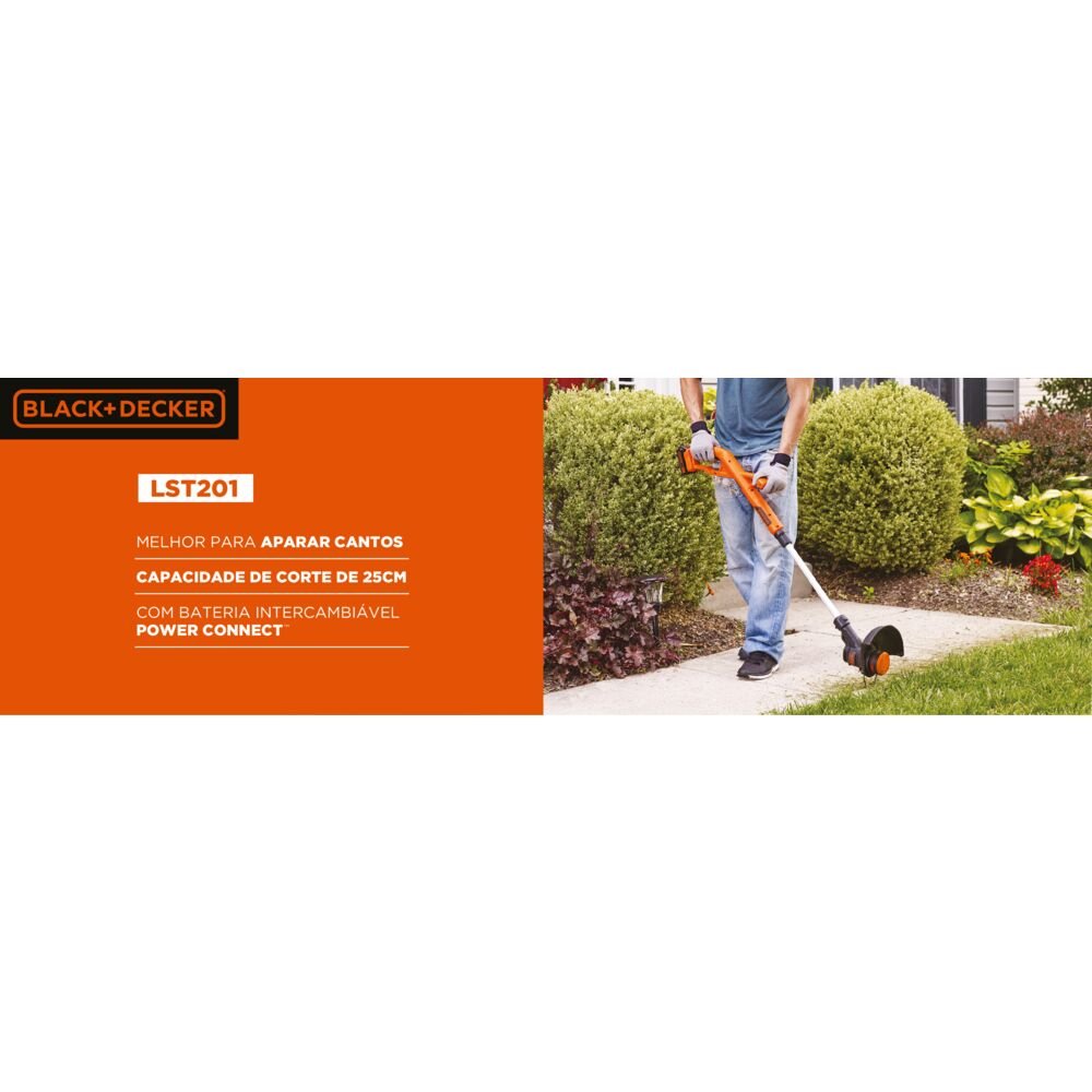 Aparador de Grama 10" - 254mm Sem Fio 20V Bateria Litio-Ion Black+Decker LST201BR
