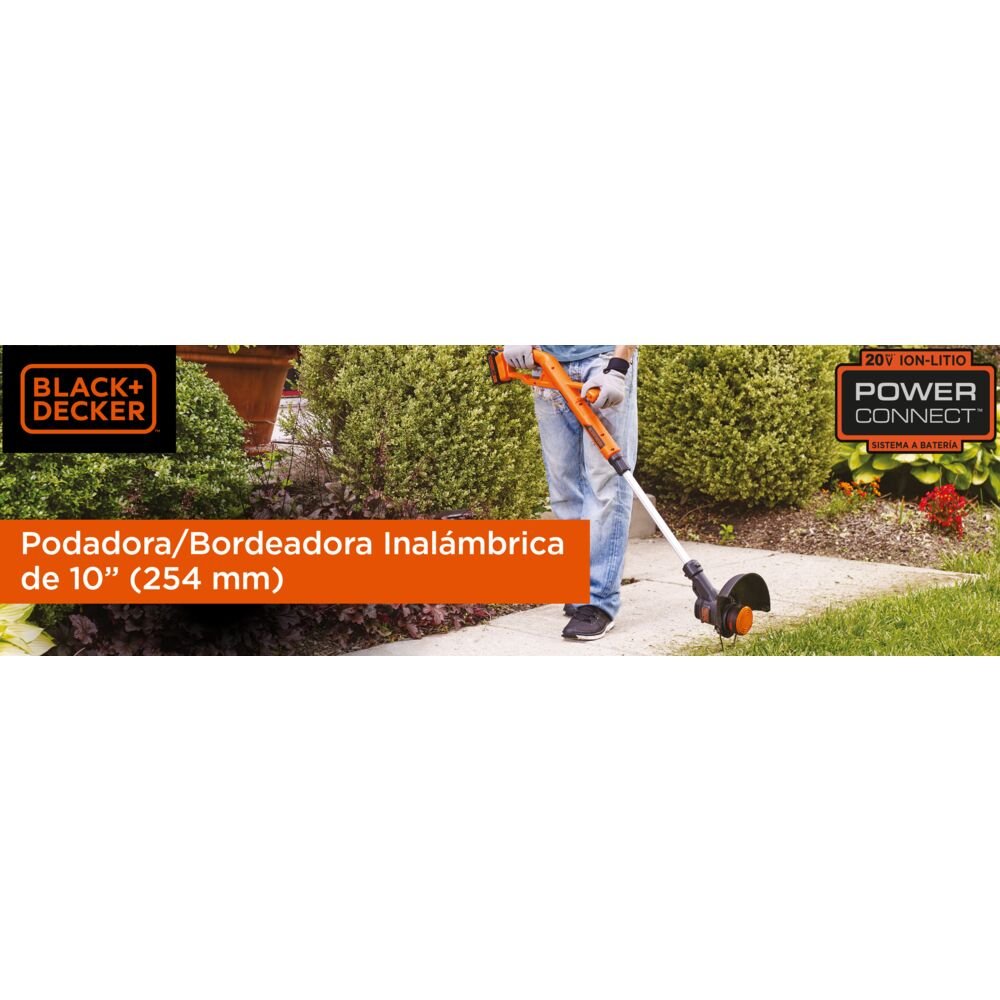 Aparador de Grama 10" - 254mm Sem Fio 20V Bateria Litio-Ion Black+Decker LST201BR