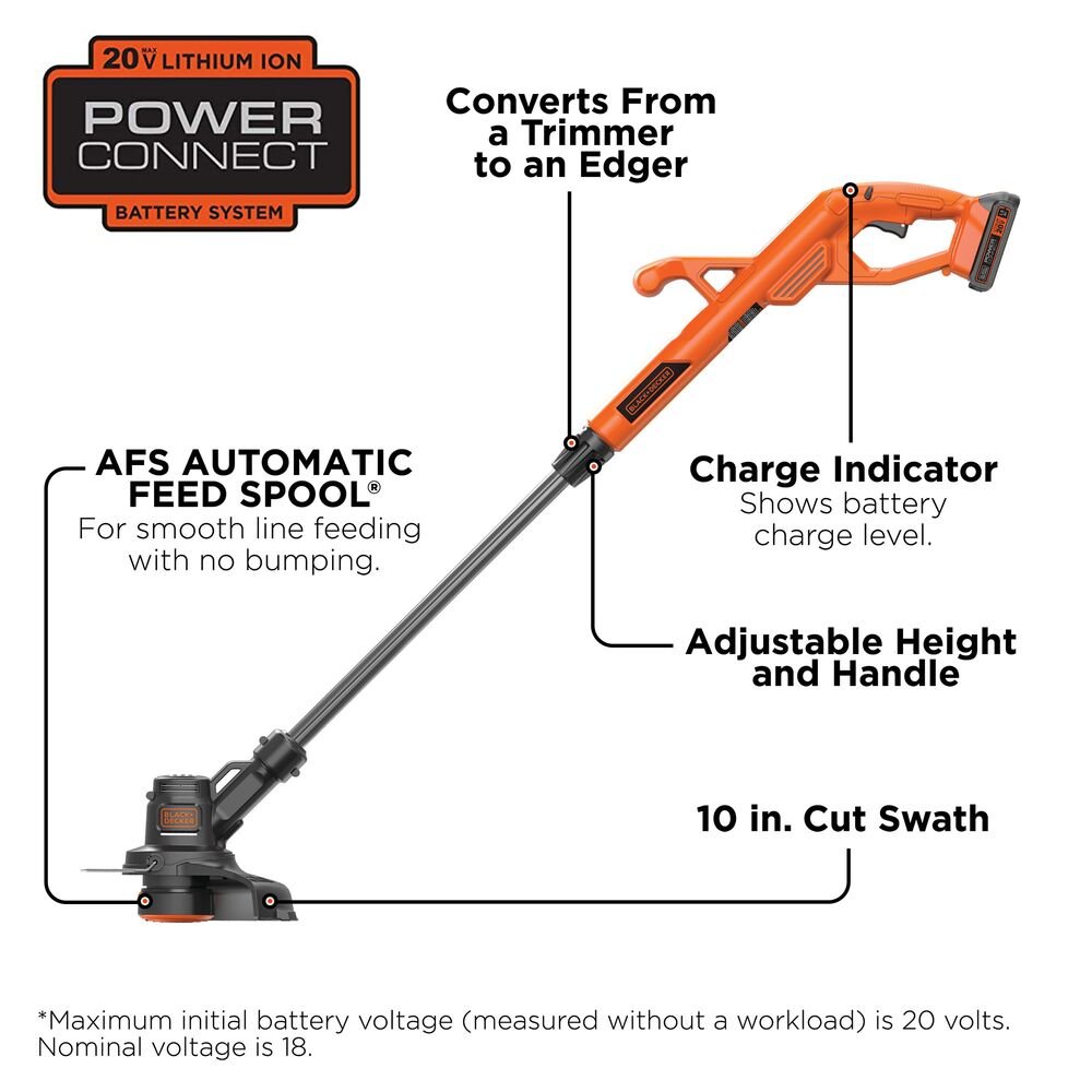 Aparador de Grama 10" - 254mm Sem Fio 20V Bateria Litio-Ion Black+Decker LST201BR