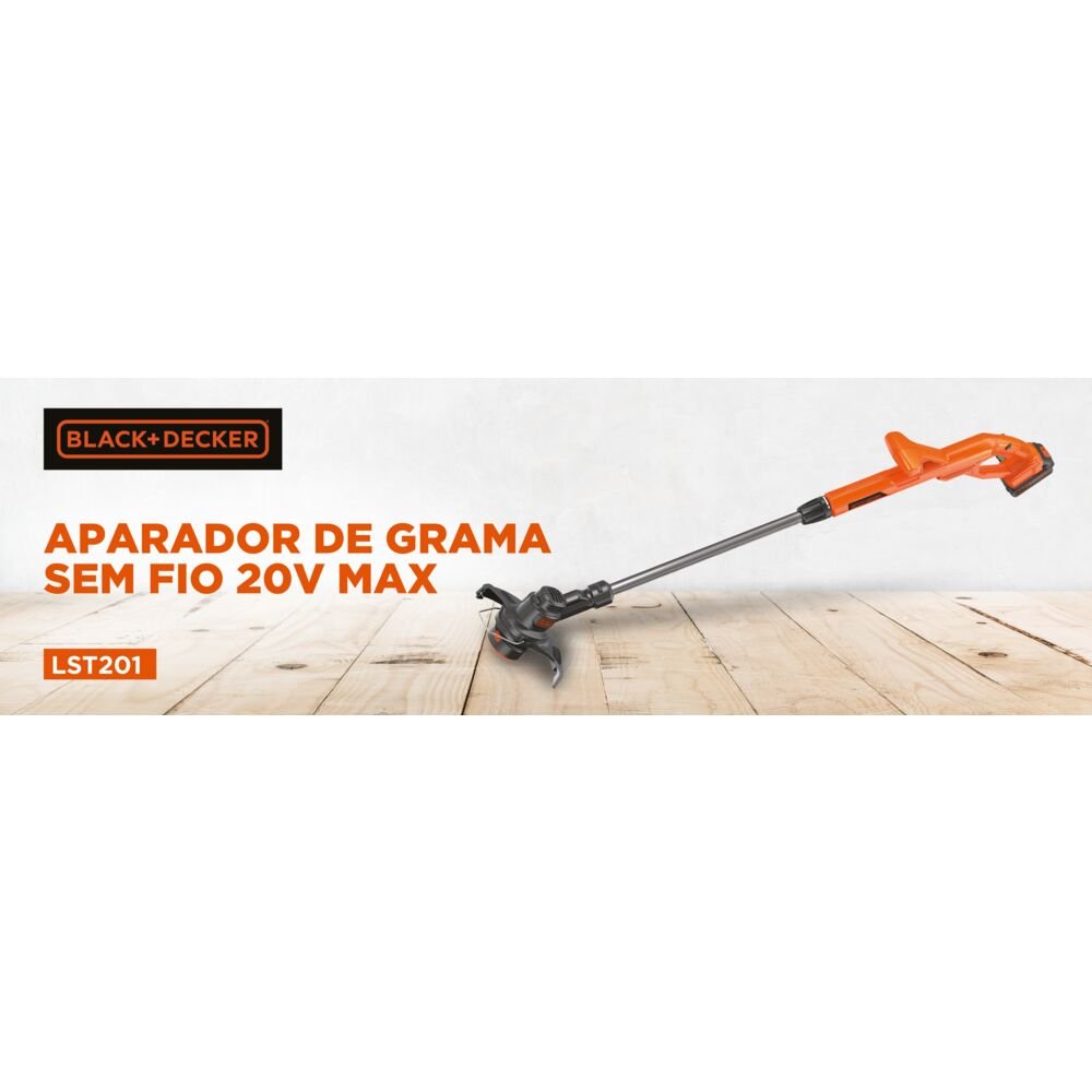 Aparador de Grama 10" - 254mm Sem Fio 20V Bateria Litio-Ion Black+Decker LST201BR