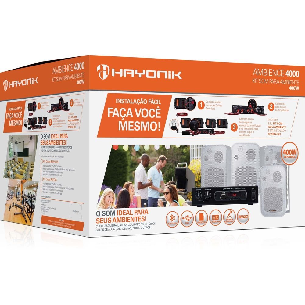 Kit Som Ambiente 400W Musical Ambience 4000 Branco Hayonik