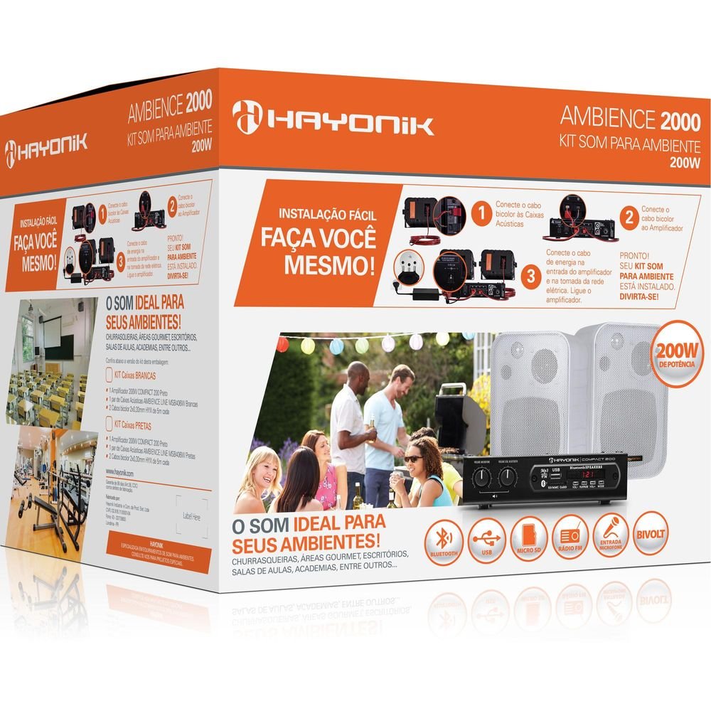 Kit Som Ambiente 200W Musical AMBIENCE 2000 Branco HAYONIK Un.Venda: PC/1