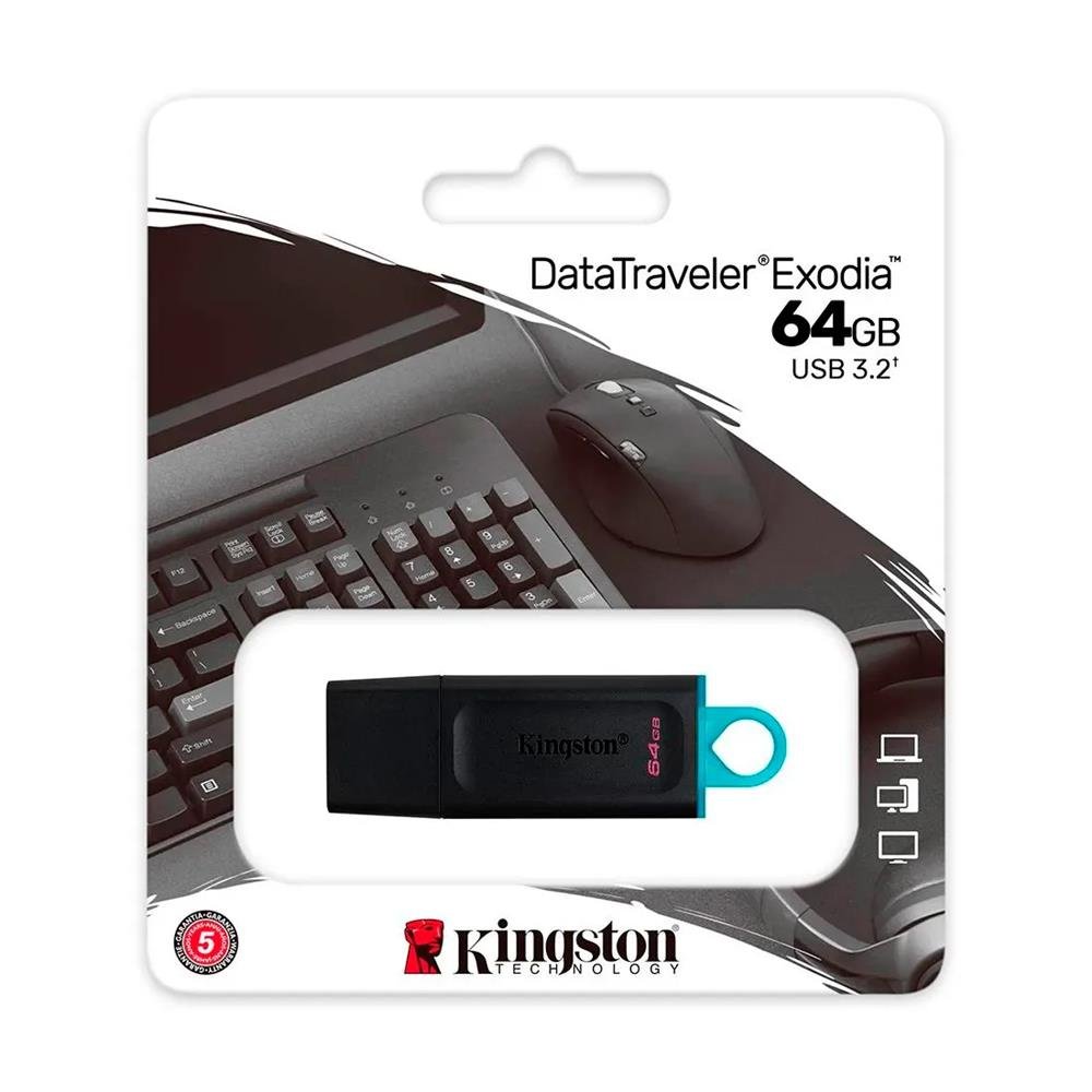 Pen Drive Kingston Exodia 64GB Preto/Azul - DTX/64GBi