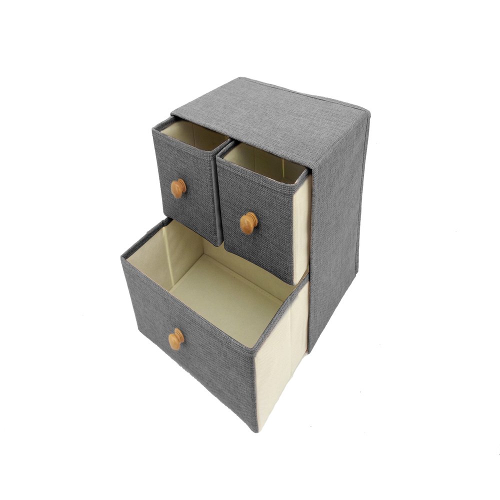 Gaveteiro Organizador Linho Com Puxador Madeira 30x28x20