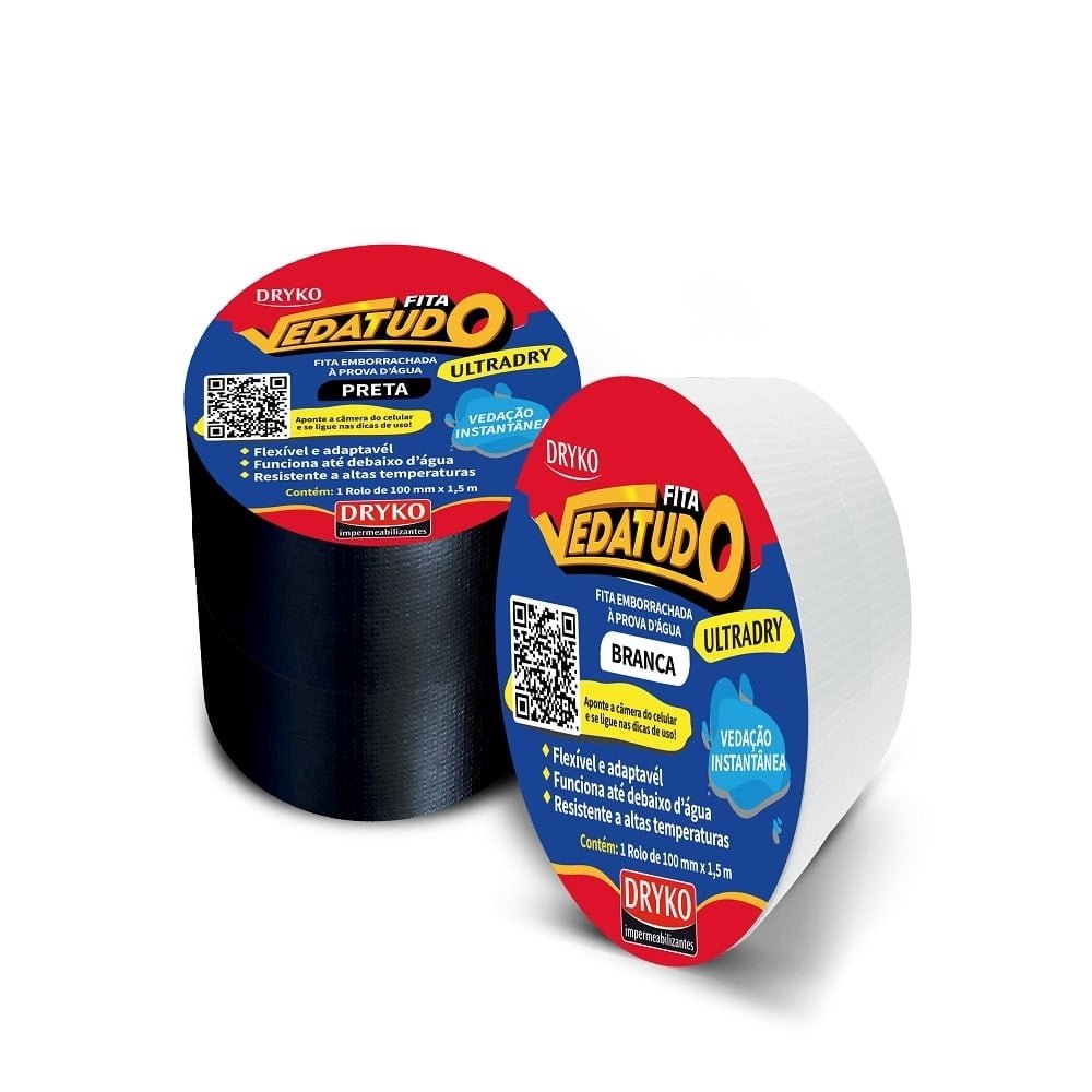 Fita Vedatudo Dryko Multiuso Emborrachada 100mmx1,5m Preta
