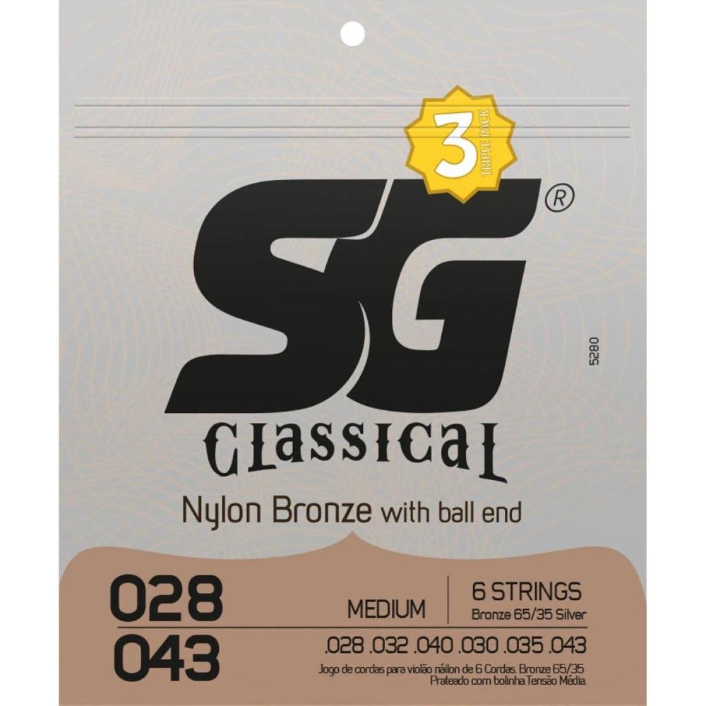Encordoamento Para Violão Nylon Bronze Medium Pack (C/3) Sg Un.Venda: Pc/1