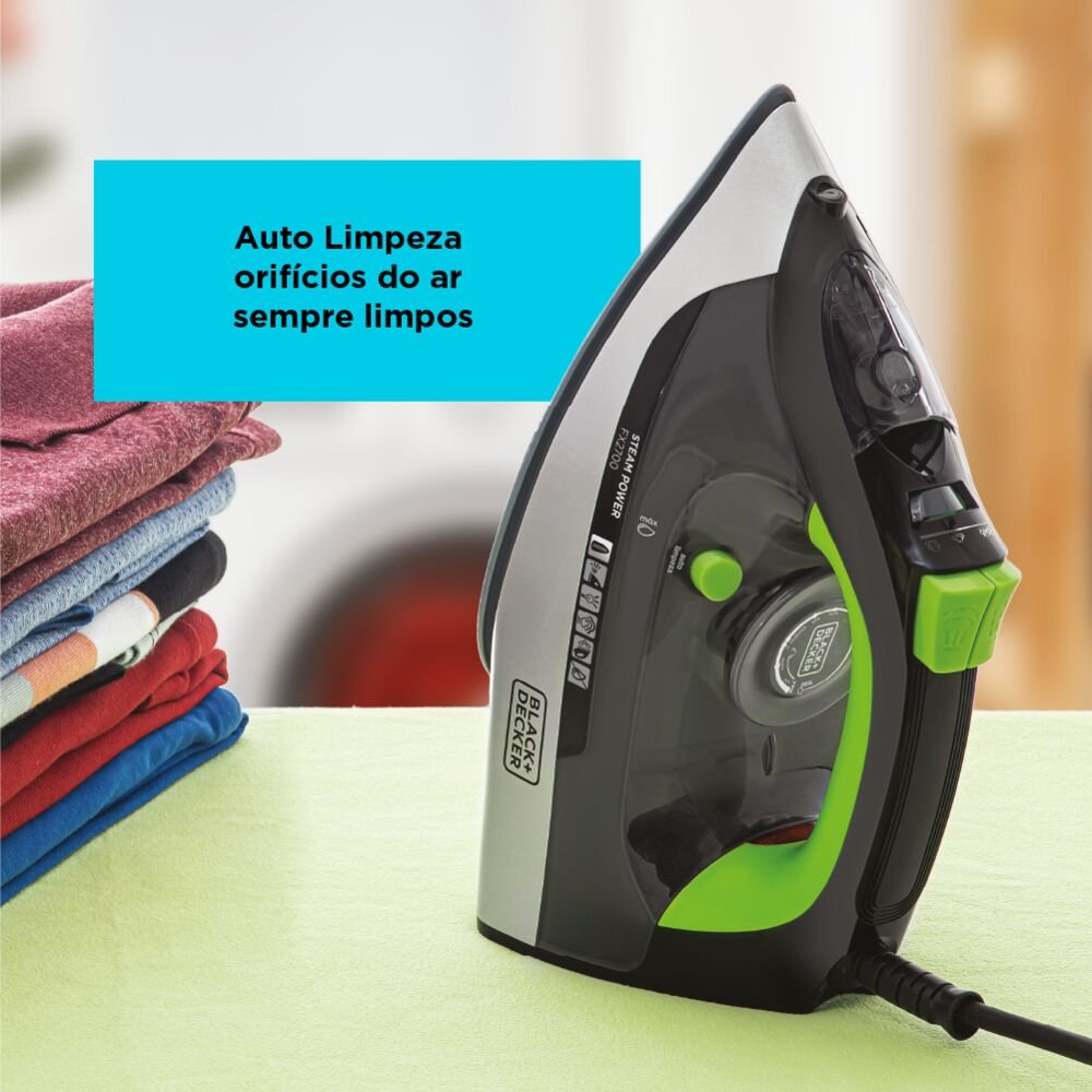 Ferro a Vapor e Seco Base Antiaderente Ceramic Gliss Antigotejamento Spray Vapor Extra e Vertical Black+Decker FX2700BR 127V