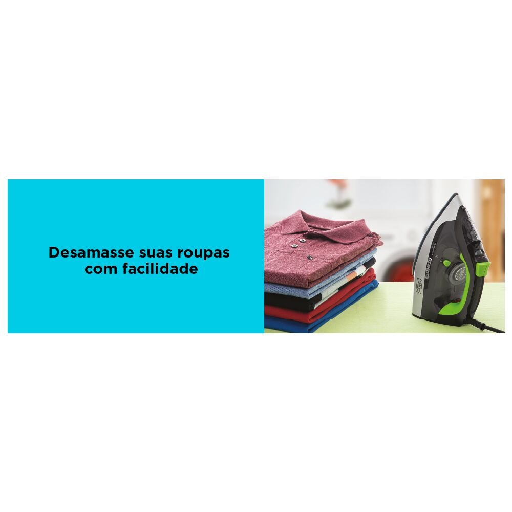 Ferro a Vapor e Seco Base Antiaderente Ceramic Gliss Antigotejamento Spray Vapor Extra e Vertical Black+Decker FX2700BR 127V